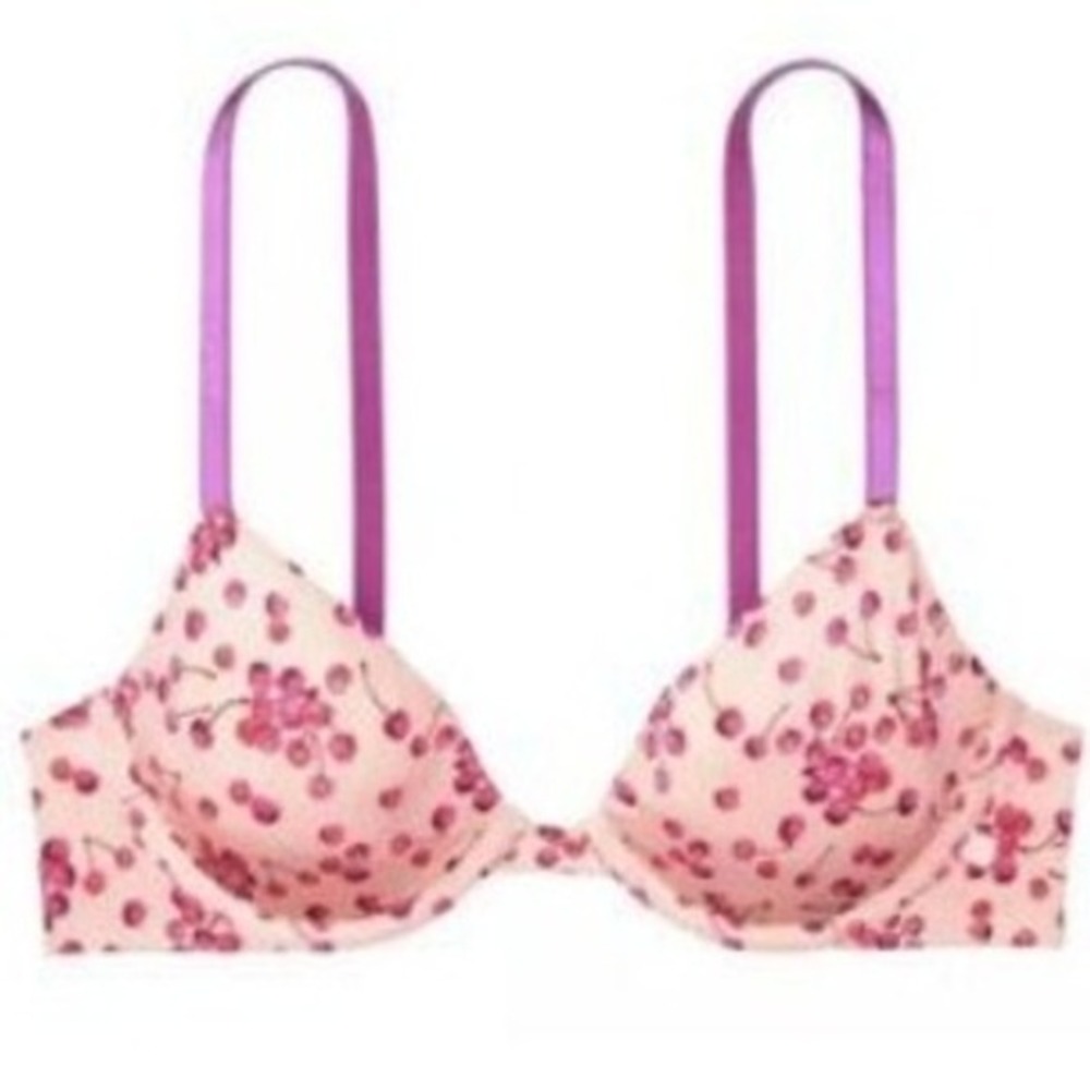 Victoria's Secret Women's‎ 36DD Pink Cream Cherry Print Unlined Demi Bra Flirty